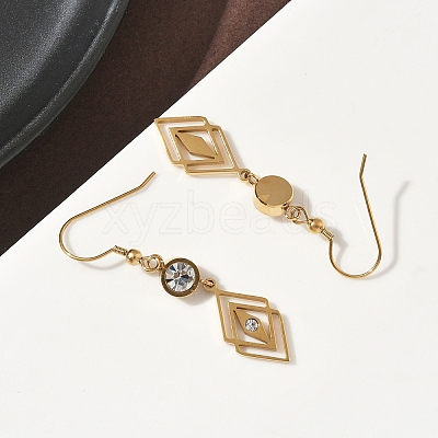 304 Stainless Steel Rhombus Dangle Earrings Hand Polished EJEW-Z129-12G-02-1