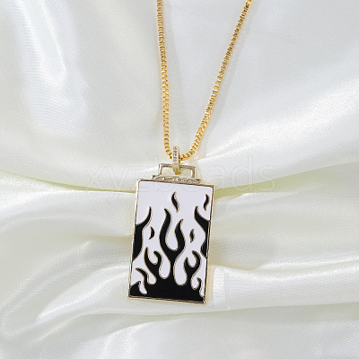 Brass Enamel Rectangle with Fire Pendant Necklaces FS-WG7D7CE-09-1