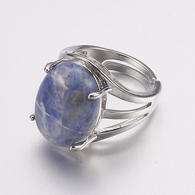 Natural Sodalite Wide Band Finger Rings RJEW-K224-A11-1