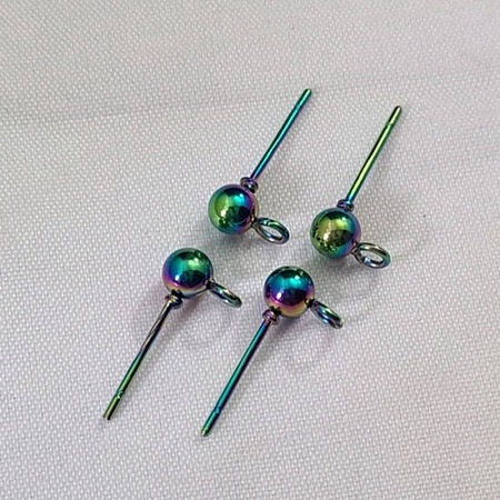 Rainbow Color 304 Stainless Steel Ball Stud Earring Post STAS-C043-65A-M-1