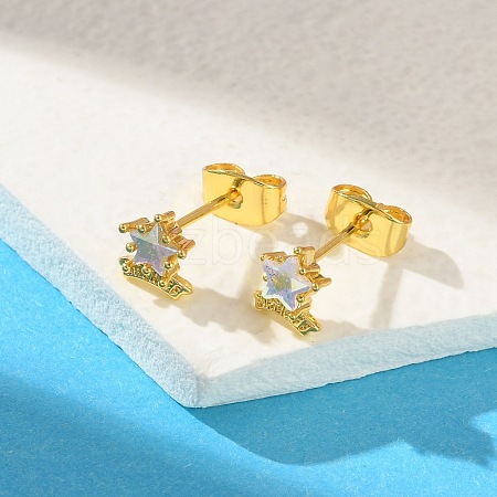 Brass Micro Pave Cubic Zirconia Stud Earrings For Women EJEW-B111-01G-02-1