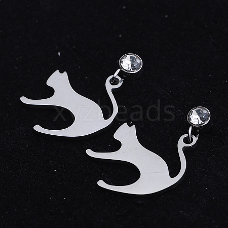 201 Stainless Steel Kitten Dangle Stud Earrings EJEW-T008-JN745-1