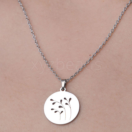 201 Stainless Steel Hollow Leaf Pendant Necklace NJEW-OY001-33-1