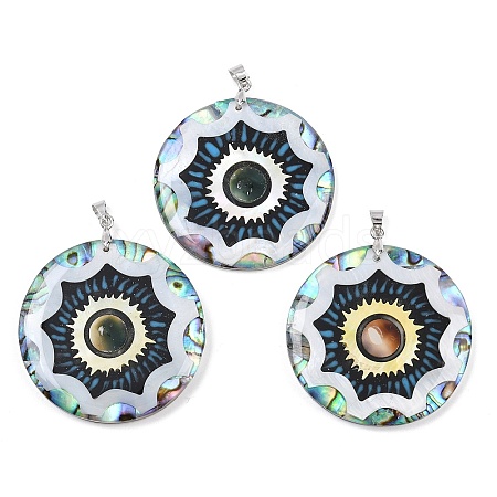 Natural Black Lip Shell & Paua Shell & White Shell & Yellow Shell Eye Pendants KK-C135-02P-1
