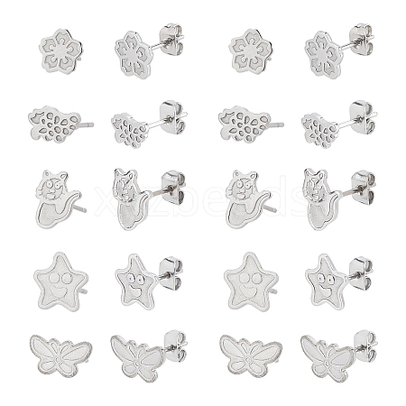 DICOSMETIC 100Pcs 5 Style 304 Stainless Steel Stud Earring Settings STAS-DC0003-99-1