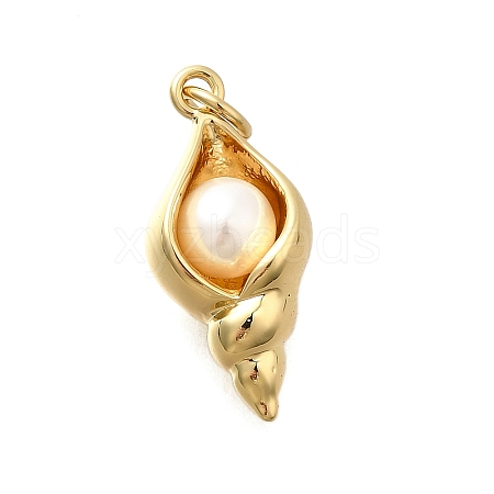 Brass & ABS Imitation Pearl Pendants KK-D339-18G-1