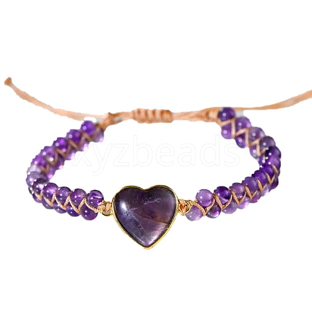 Heart Natural Amethyst Braided Bracelets PW-WG47B26-01-1