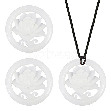 3Pcs Natural Afghan White Jade Hollow Big Pendants G-CA0001-79-1