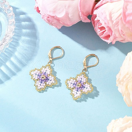 Handmade Glass Seed Beads Flower Leverback Earrings EJEW-MZ00578-02-1