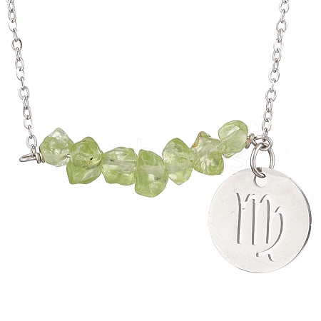 Natural Peridot Chip & Constellation Pendant Necklaces NJEW-JN05084-06-1