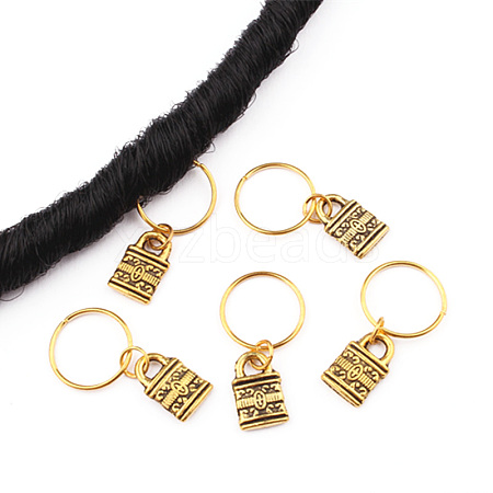 Tibetan Style Alloy Hair Braid Rings Pendants PALLOY-TAC0009-54AB-1