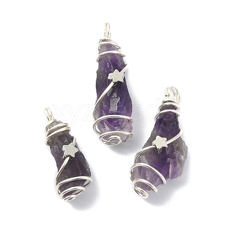 Natural Amethyst Pendants PALLOY-JF02086-03-1