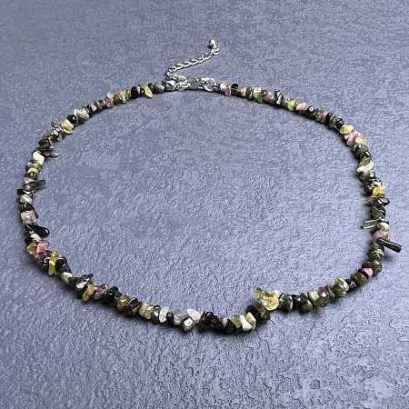 Natural Tourmaline Chip Beaded Necklaces for Women IW6789-49-1