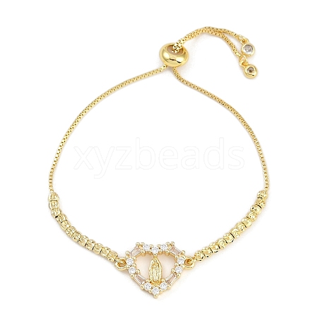 Virgin Mary Theme Brass Micro Pave Cubic Zirconia Slider Bracelets for Women BJEW-U013-02G-05-1