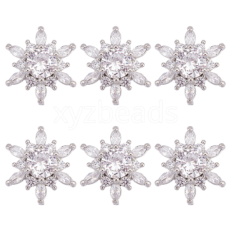 Fingerinspire 6Pcs 1-Hole Brass with Cubic Zirconia Shank Buttons FIND-FG0003-27A-1