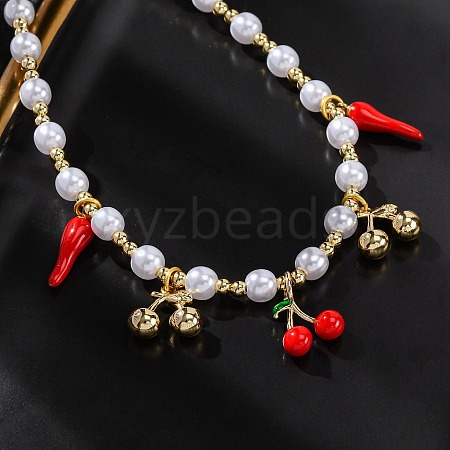 Brass Micro Pave Clear Cubic Zirconia Beaded Necklaces NJEW-Z059-04G-05-1