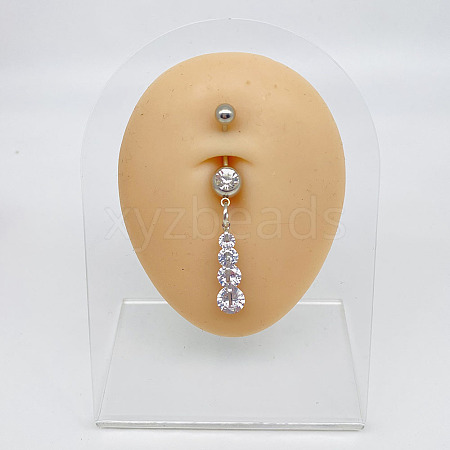 304 Stainless Steel Crystal Rhinestone Dangle Belly Rings WGC038A-01-1