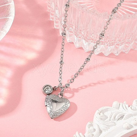 316 Stainless Steel Heart Locket Photo Pendant 304 Stainless Steel Satellite Chain Necklaces NJEW-JN06497-1
