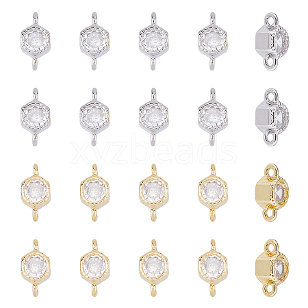 20Pcs 2 Colors Rack Plating Brass Pave Clear Cubic Zirconia Connector Charms KK-FI0001-05-1