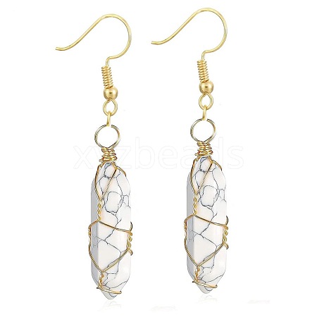 Crystal Hexagon Handmade Copper Wire Wrapped Earrings Natural Stone Column Earrings ND6138-9-1