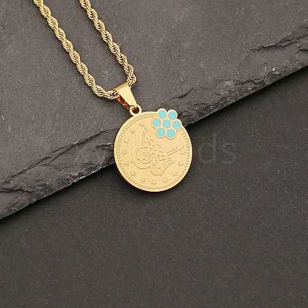 Stainless Steel Enamel Flat Round Pendant Rope Chain Necklaces for Women PW23033143045-1