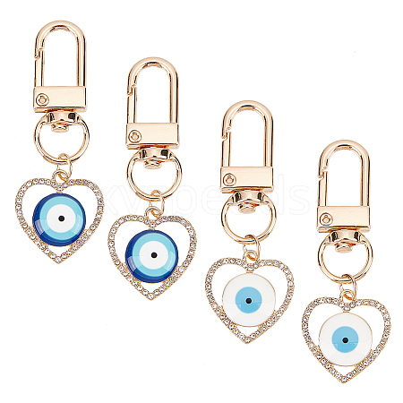 ARRICRAFT 4Pcs 2 Colors Heart with Evil Eye Alloy Resin Pendant Decorations KEYC-AR0001-20-1