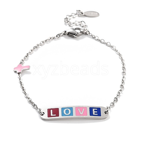 201 Stainless Steel Cross & Rectangle with Word Love Link Bracelets BJEW-B090-01B-07-1