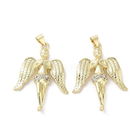 Rack Plating Angel Brass Micro Pave Cubic Zirconia Pendants KK-E102-12G-1