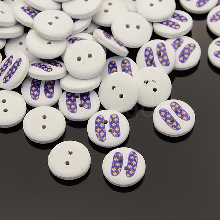 2-Hole Flat Round Mathematical Operators Printed Wooden Sewing Buttons X-BUTT-M002-13mm-05-1