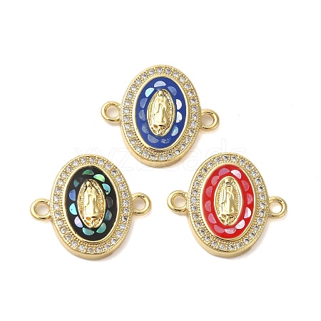 Rack Plating Brass Micro Pave Clear Cubic Zirconia Oval with Virgin Mary Connector Charms KK-K385-117G-1