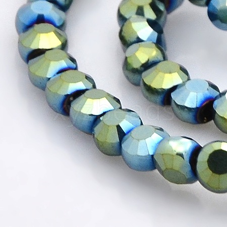 Full Green Plated Glass Faceted Flat Round Beads Strands EGLA-A033-4mm-FP02-1