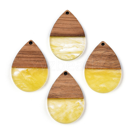 Transparent Resin & Walnut Wood Pendants RESI-N039-25H-1