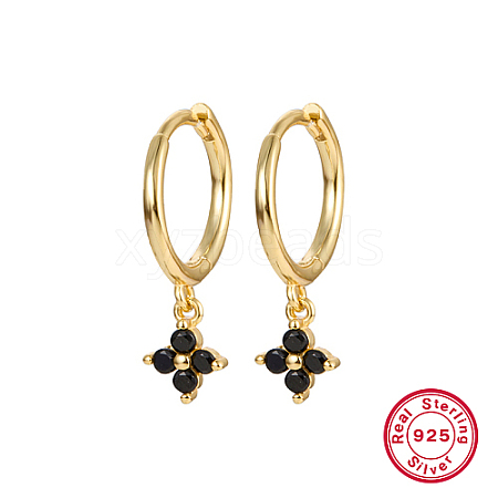 Real 18K Gold Plated 925 Sterling Silver Flower Dangle Hoop Earrings IN9619-12-1