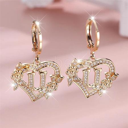 Heart Brass Micro Pave Clear Cubic Zirconia Hoop Earrings FS-WGD5D87-21-1
