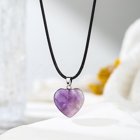 Natural Amethyst Heart Pendant Black Cord Necklaces NI9317-13-1