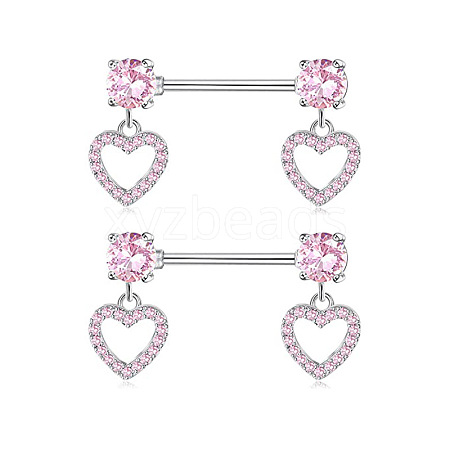 304 Stainless Steel Pink Cubic Zirconia Nipple Rings WGE5BE3-04-1