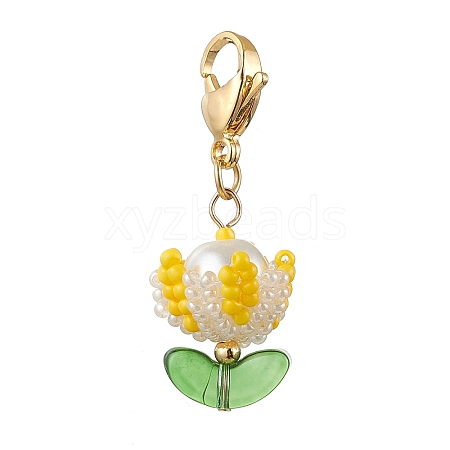 Flower Glass Seed Beaded Pendant Decorations HJEW-MZ00163-03-1