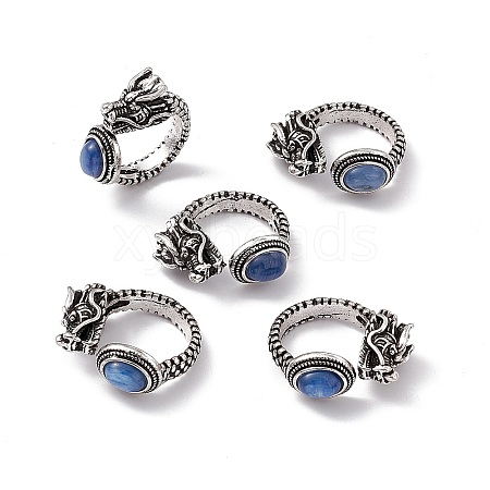 Dragon Head Natural Kyanite Cuff Rings RJEW-G273-03AS-04-1