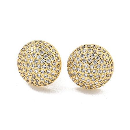 Round Brass Pave Clear Cubic Zirconia Stud Earrings EJEW-M258-65G-1