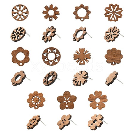 22Pcs 11 Styles Walnut Wood Stud Earring Findings MAK-CJ0001-17-1