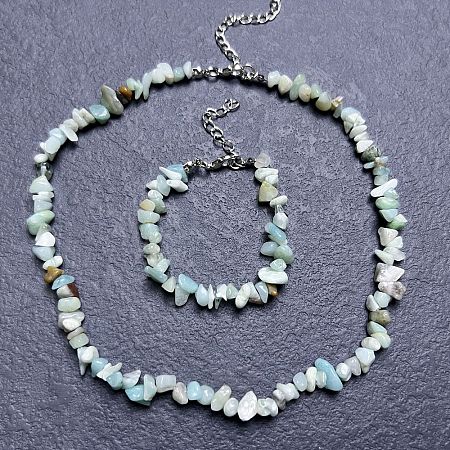 Natural Flower Amazonite Chip Beaded Necklaces for Women IW6789-27-1