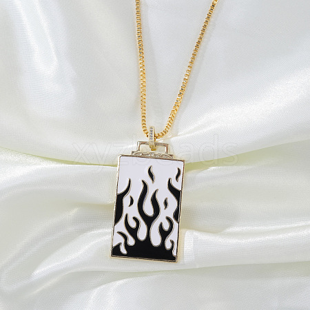 Brass Enamel Rectangle with Fire Pendant Necklaces FS-WG7D7CE-09-1