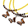 Natural Tiger Eye Faceted Butterfly  Pendant Necklaces NJEW-G143-01G-1