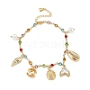 Bohemian Brass Glass Flat Round Link Chain Anklets LS-AJEW-Z046-09G-2