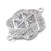 Rack Plating Brass Clear Cubic Zirconia Flower Connector Charms KK-A234-044P-2