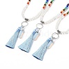 Opalite Bullet & Tassel Pendant Necklace with Mixed Gemstone Beaded Chains NJEW-E585-02F-1