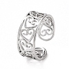 Non-Tarnish 304 Stainless Steel Hollow Out Heart Open Cuff Ring for Women RJEW-C053-06P-1