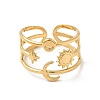 Star & Moon & Sun Ion Plating(IP) 304 Stainless Steel Open Cuff Ring Findings STAS-E066-10G-2