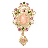 Baroque Flower Fern Green & Rose Rhinestone Brooch Pin JEWB-Z031-12KCG-2