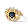 Lampwork Evil Eye Open Cuff Ring with Clear Cubic Zirconia RJEW-L104-03G-03-2